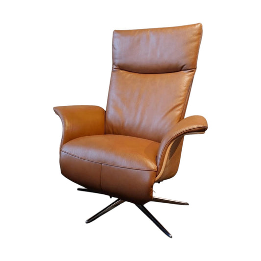 Slimline Electric Recliner Chair in Light Cognac Leather - Pieces For Places