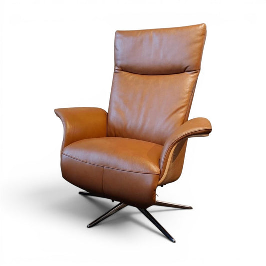 Slimline Electric Recliner Chair in Light Cognac Leather - Pieces For Places