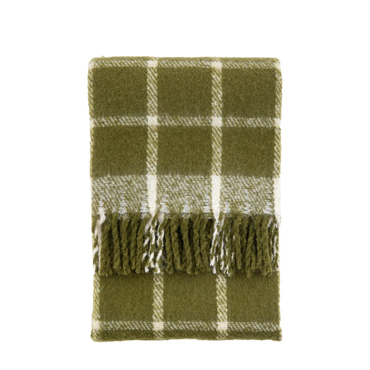 Poly Faux Mohair Check Throw Green