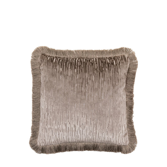 Cut Velvet Fringe Cushion Silver