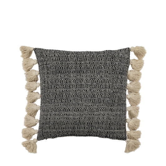 Woven Cushion with Tassels Black