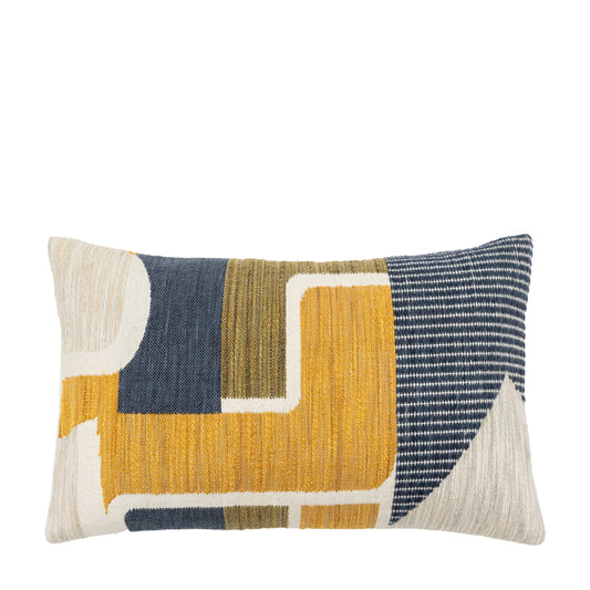 Quinn Jacquard Cushion Ochre and Navy Rectangle
