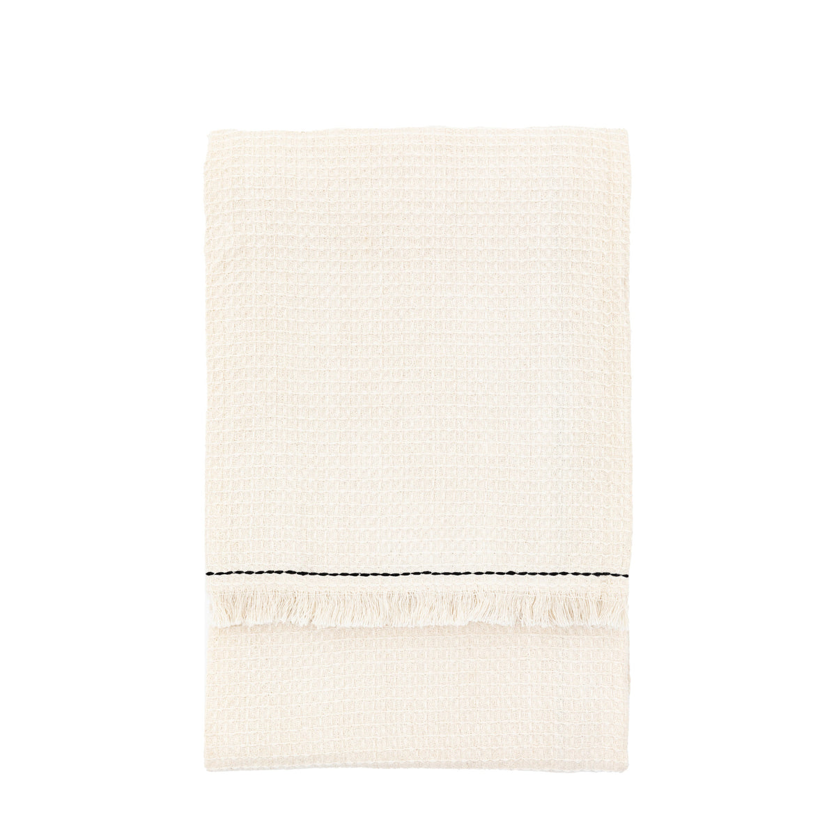 Stitched Border Waffle Throw Cream