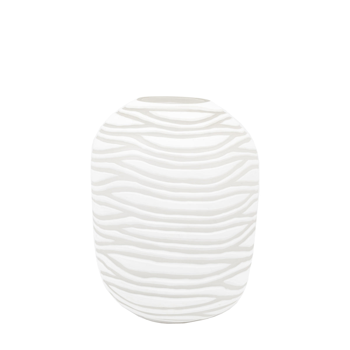 Andorra Handblown Carved Glass Vase White Large