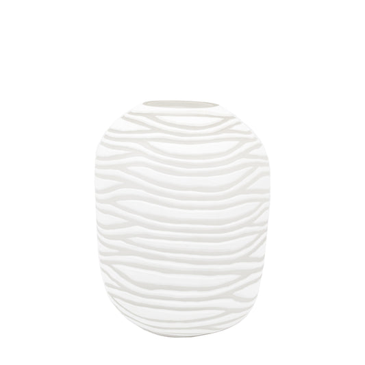 Andorra Handblown Carved Glass Vase White Large