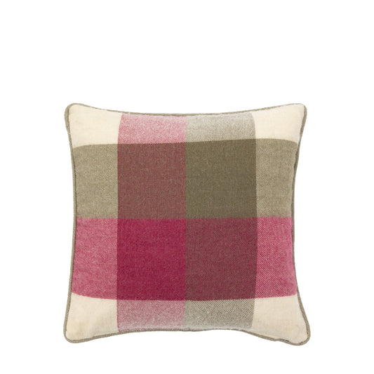 Dursley Check Cushion Cranberry and Olive