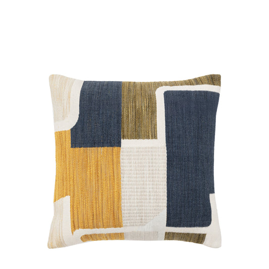 Quinn Jacquard Cushion Ochre and Navy Square