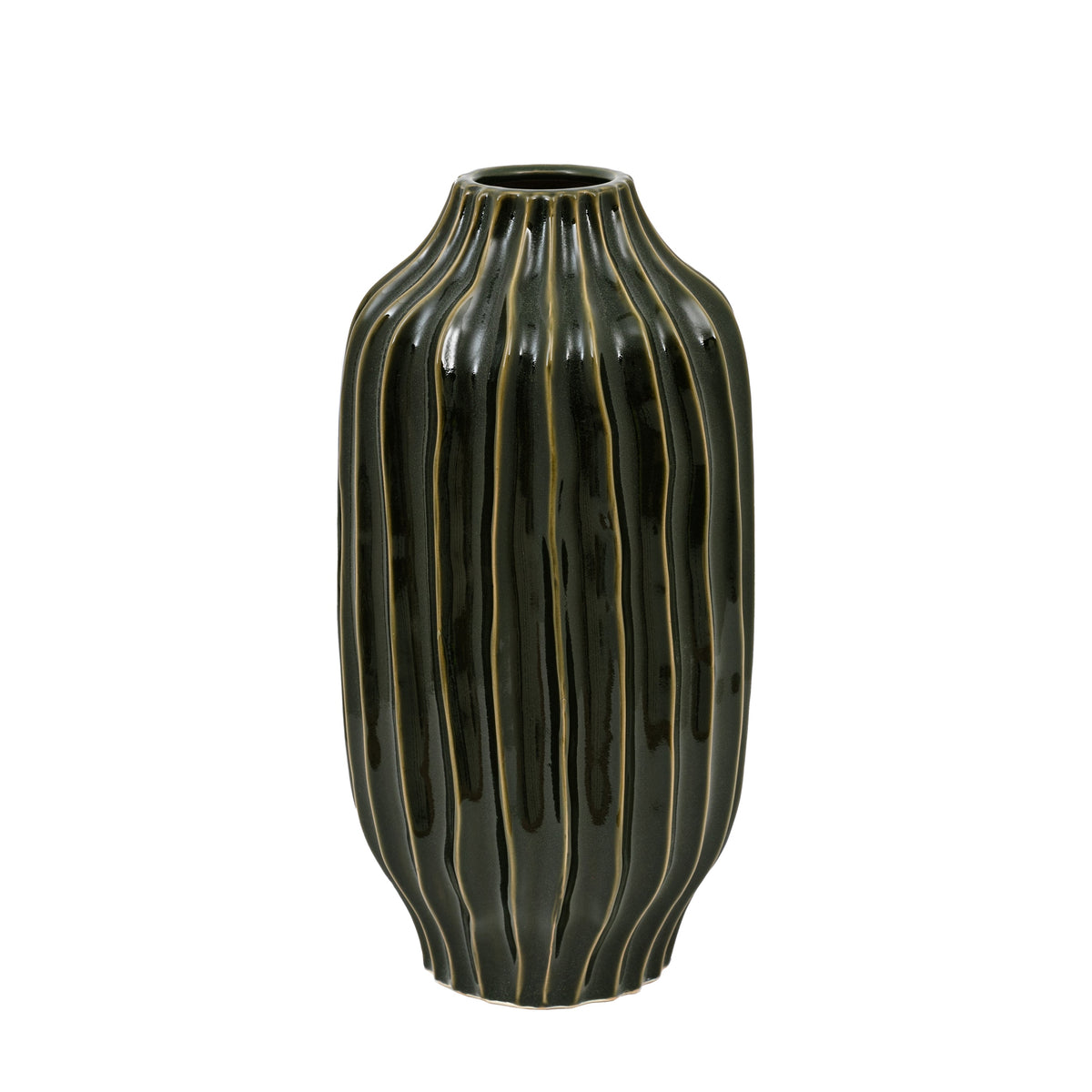 Organic Ribbed Vase Olive Large
