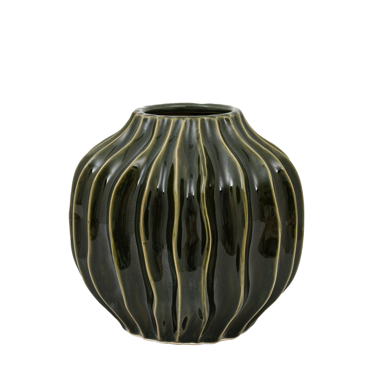 Organic Ribbed Vase Olive Small