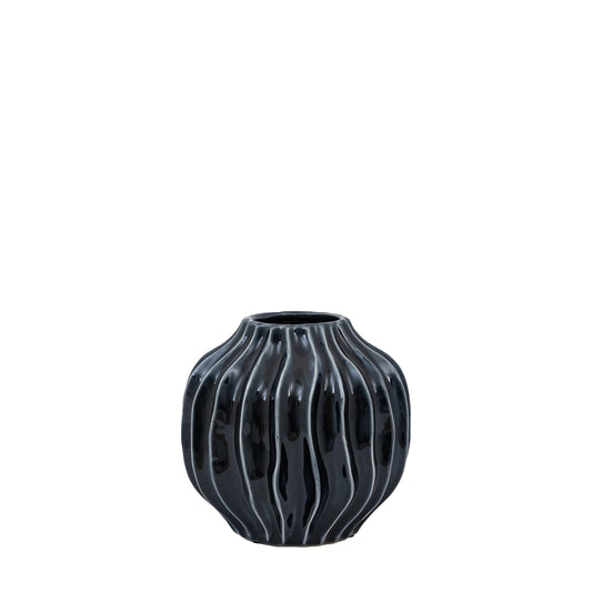 Organic Ribbed Vase Midnight Small