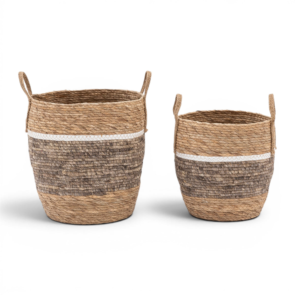 Woven Storage Basket Contrast Stripe Set of 2