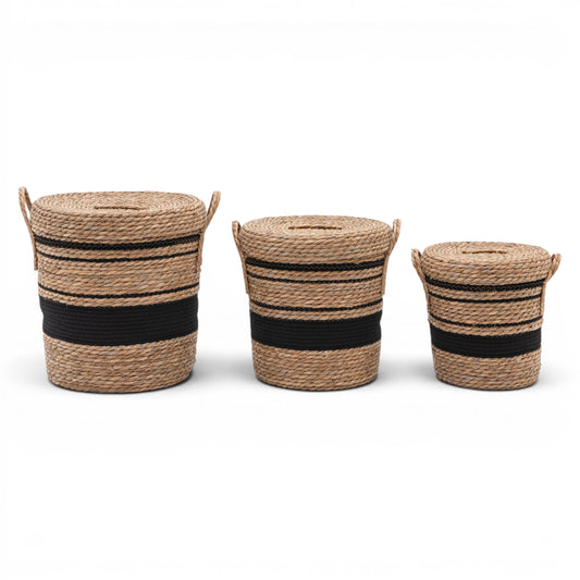 Linen Basket Nest Black Stripe Set of 3