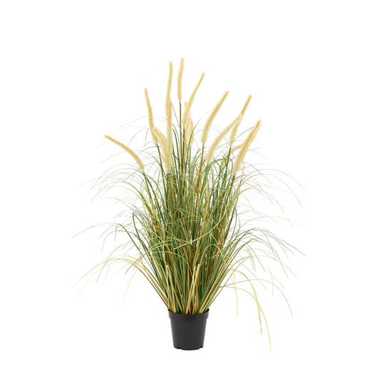 Faux Faux Potted Grass with Cattail Seed Heads Large
