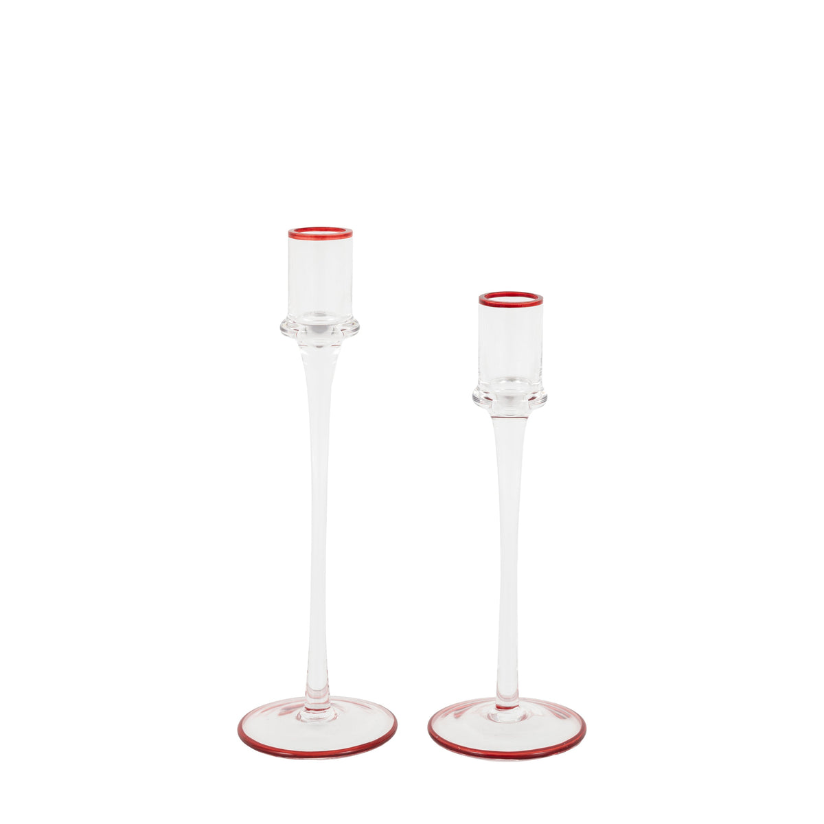 Red Rim Glass Candle Stick Set of 2