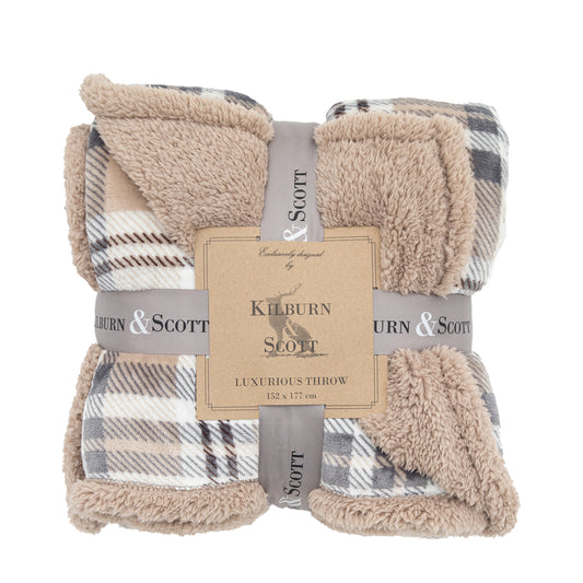 Tartan Sherpa Throw Natural
