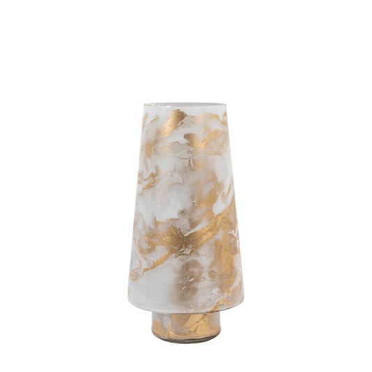 Marbled Hurricane Large Gold White Candle Holder