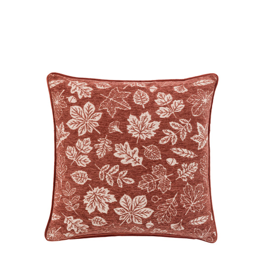 Autumn Leaf Chenille Cushion Rust