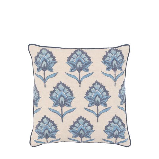 Fleur Embroidered Cushion Ink Blue