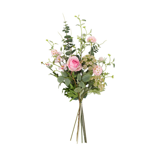 Faux Pink Mixed Wrapped Bouquet