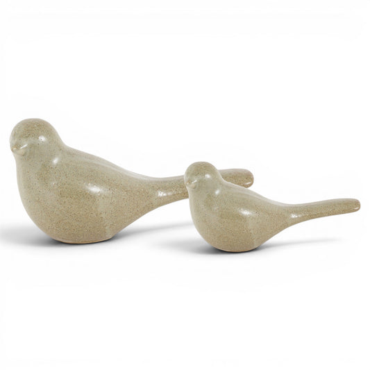Rustic Bird Sculpture Fennel Green Set of 2