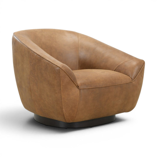 Theo Brown Italian Leather Swivel Tub Chair