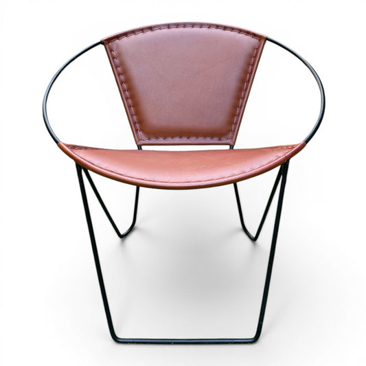 Iron & Leather Round Tub Armchair Brown