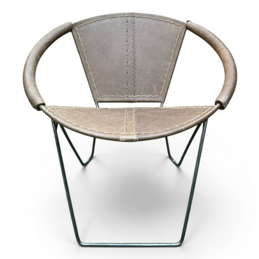 Iron & Leather Round Tub Armchair Taupe