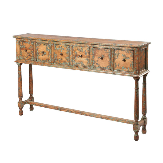 Thames Oak 6 Drawer Narrow Console Table - Pieces For Places