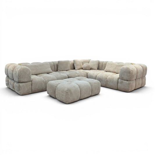 Beige Bubble Corner Sofa & Footstool - Ex Display