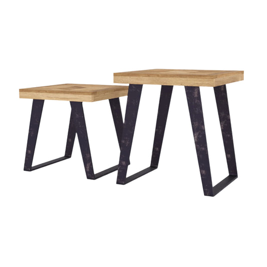 Chevron Mango Wood Nest of Two Tables - Pieces For Places