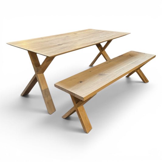Fargo 180cm White Oiled Oak Dining Table and Bench Set - Ex display