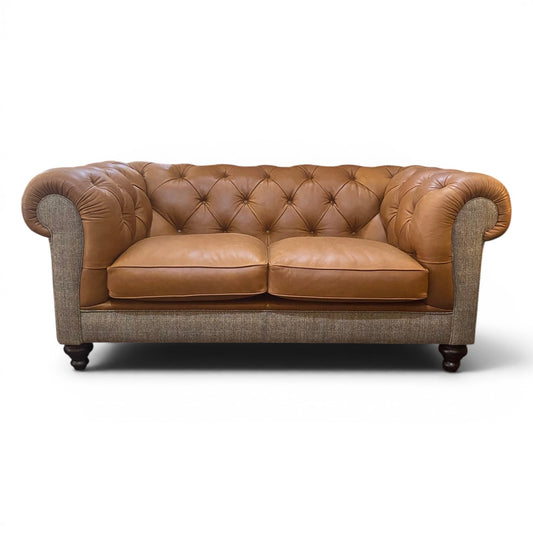 Grantham Leather & Tweed 2 Seater Chesterfield Sofa