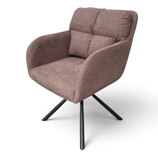 Haven Light Beige Grey Fabric Swivel Carver Dining Chair