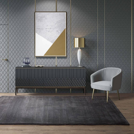Plain Stripe Charcoal Kuza Rug - 200cm x 290cm