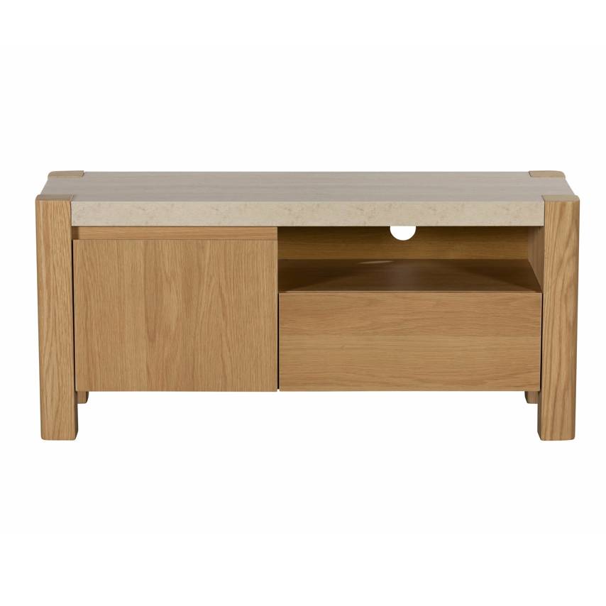 Lola 120cm Ceramic Travertine & Oak Media Unit - Pieces For Places