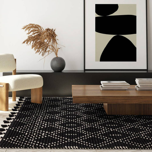 Black/Cream Diamond Rug Nepal Rug - 200cm x 290cm