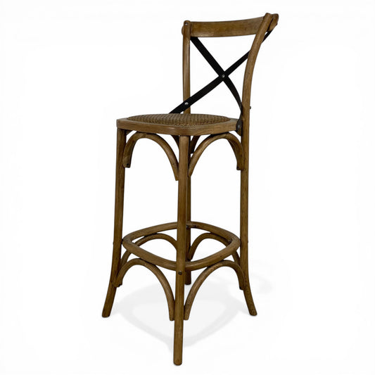 Oyster Oak Metal Cross Back Cafe Barstool