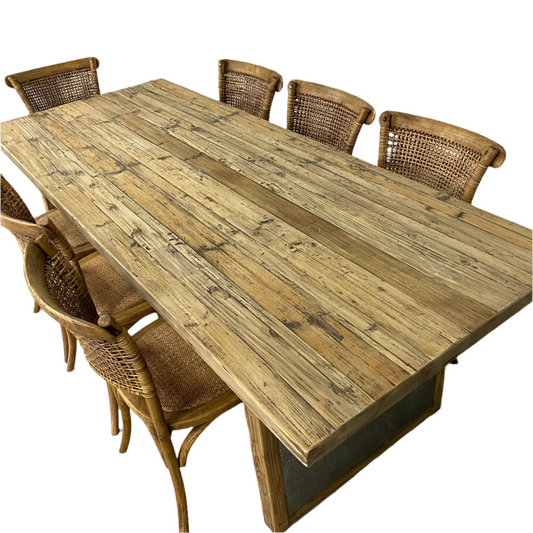 Oyster Reclaimed Pine 220cm Dining Table & Chairs - Pieces For Places