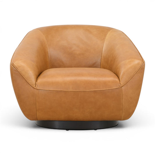 Theo Tan Leather Swivel Tub Chair