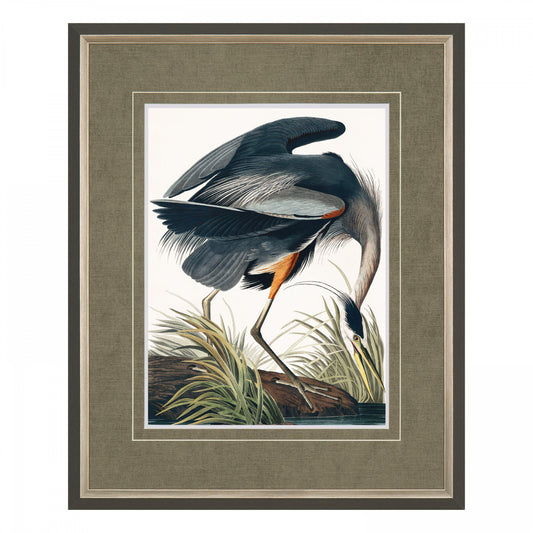 Vintage Blue Heron Small Framed Art