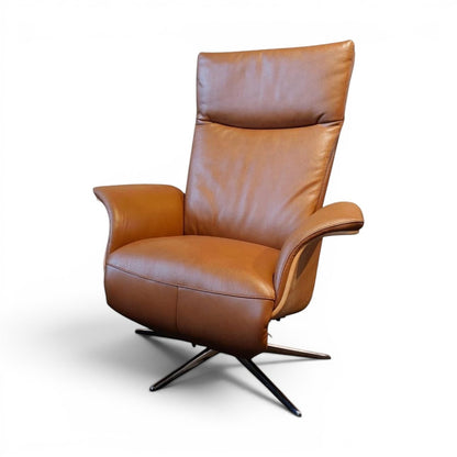 Slimline Electric Recliner Chair in Light Cognac Leather - Pieces For Places