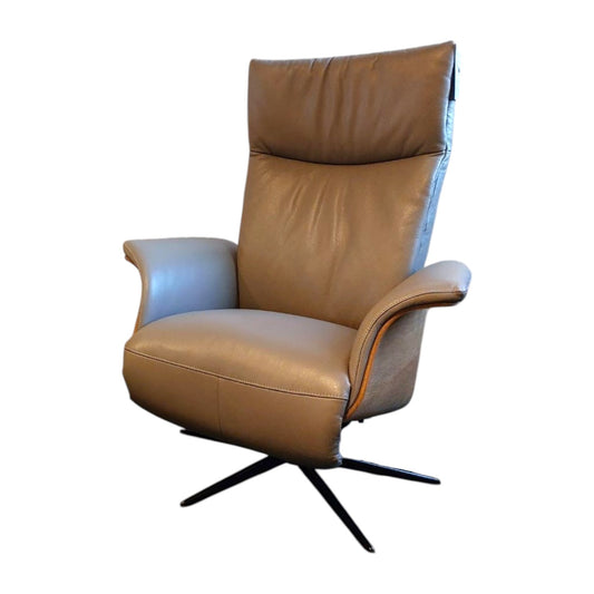 Slimline Electric Recliner Chair in Light Grey Leather - Pieces For Places