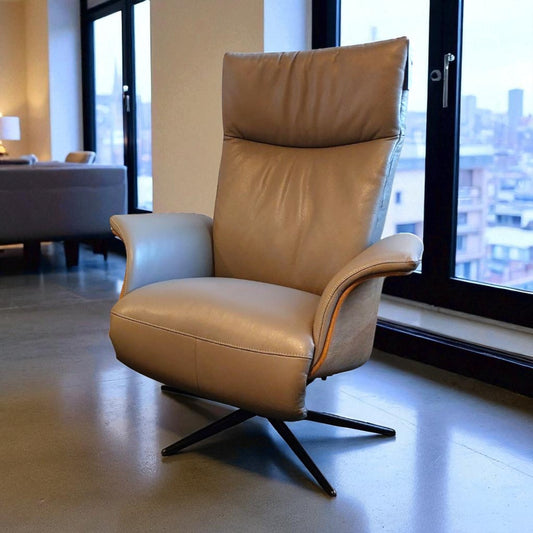 Slimline Electric Recliner Chair in Light Grey Leather - Pieces For Places