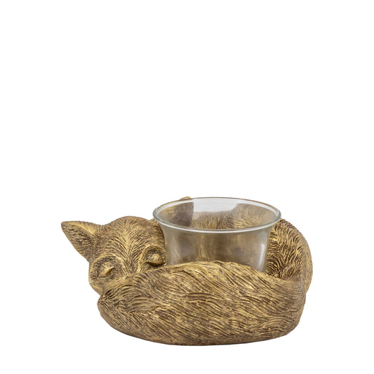 Sleeping Fox Tealight Holder Gold