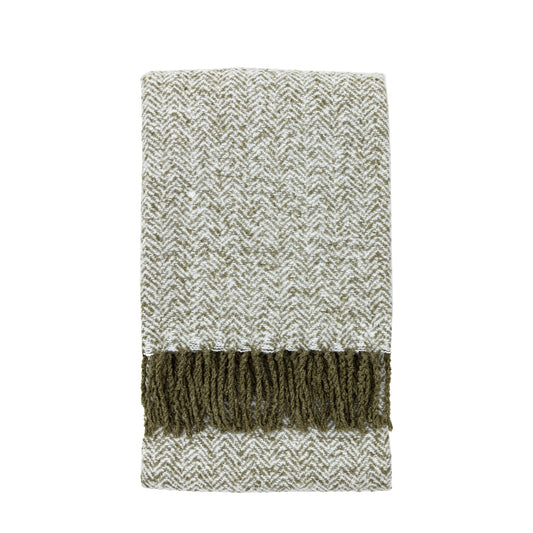 Herringbone Faux Mohair Throw Olive