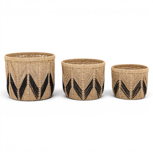 Cameroon Baskets Natural & Black Set of 3