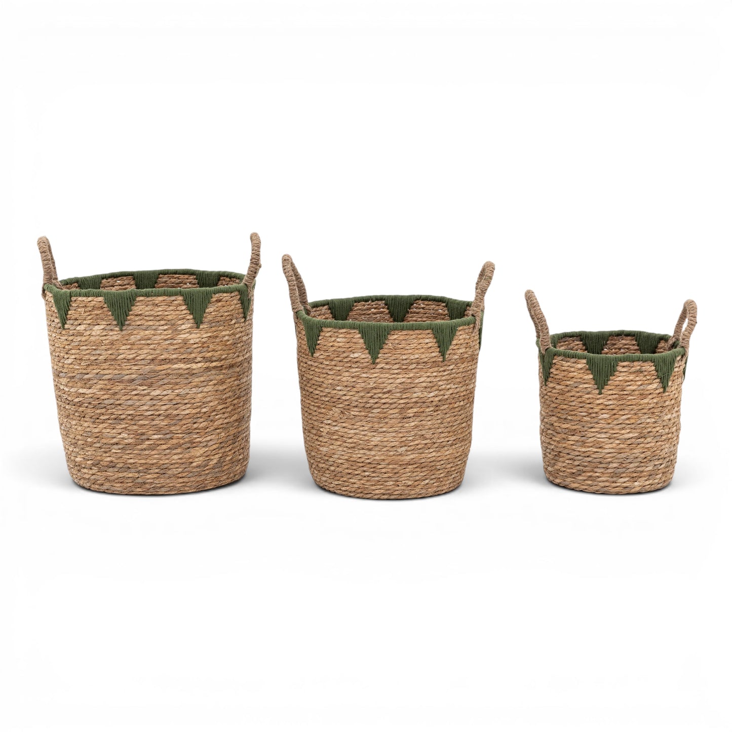 Elgon Baskets Natural & Green Set of 3