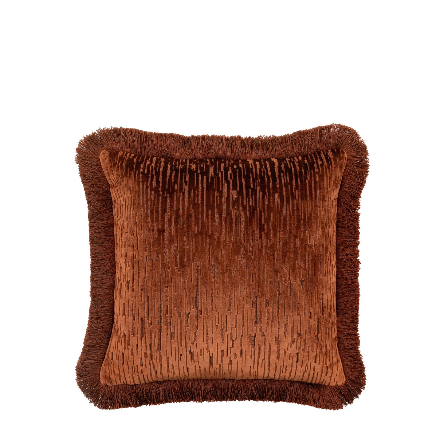 Cut Velvet Fringe Cushion Terracotta