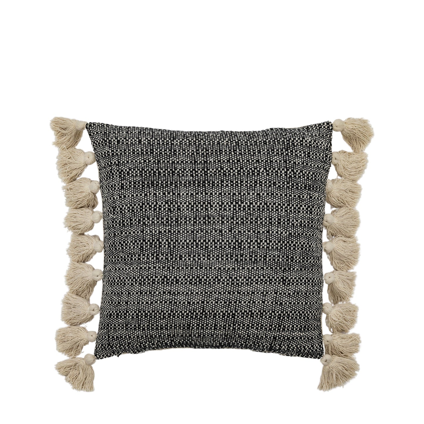 Woven Cushion with Tassels Black
