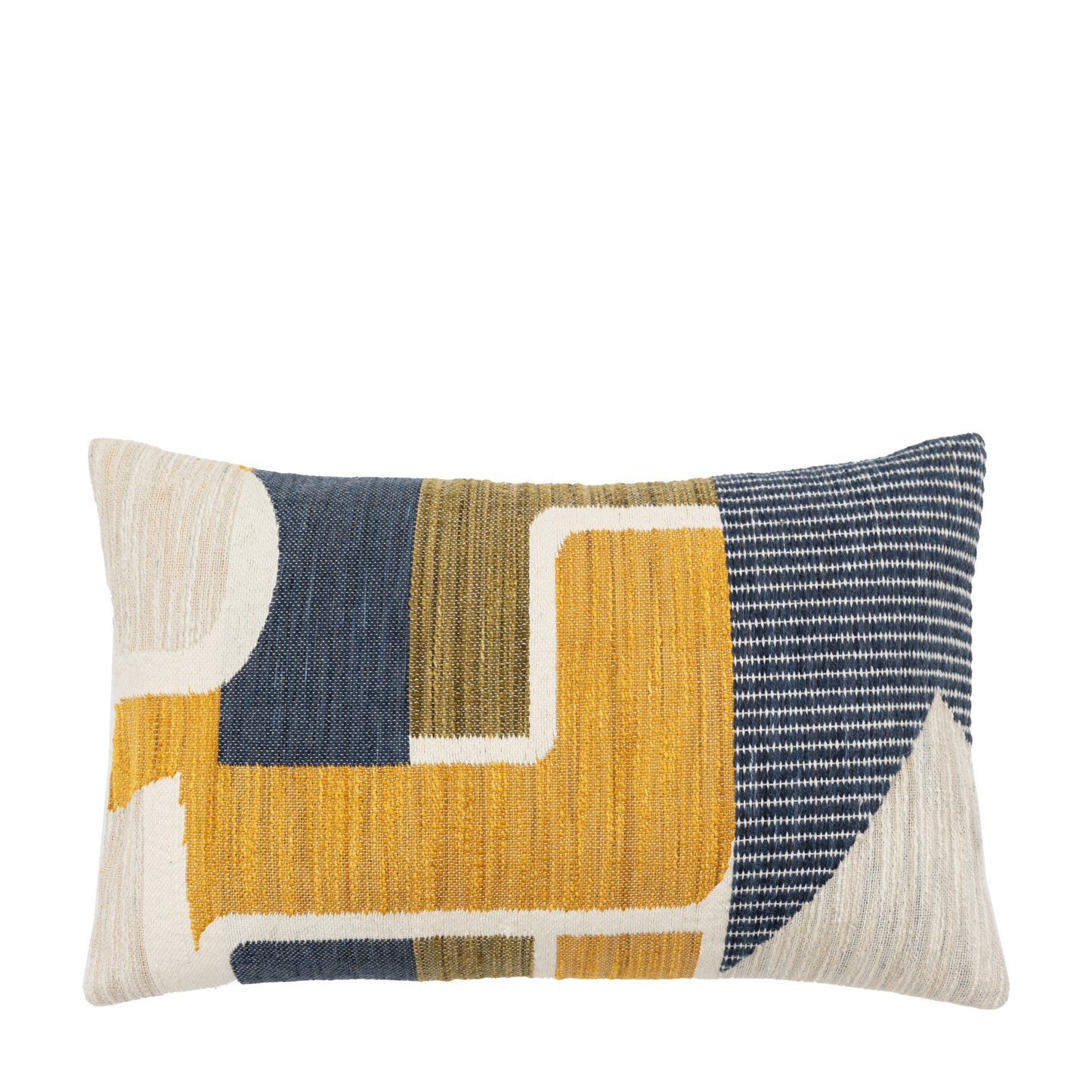 Quinn Jacquard Cushion Ochre and Navy Rectangle